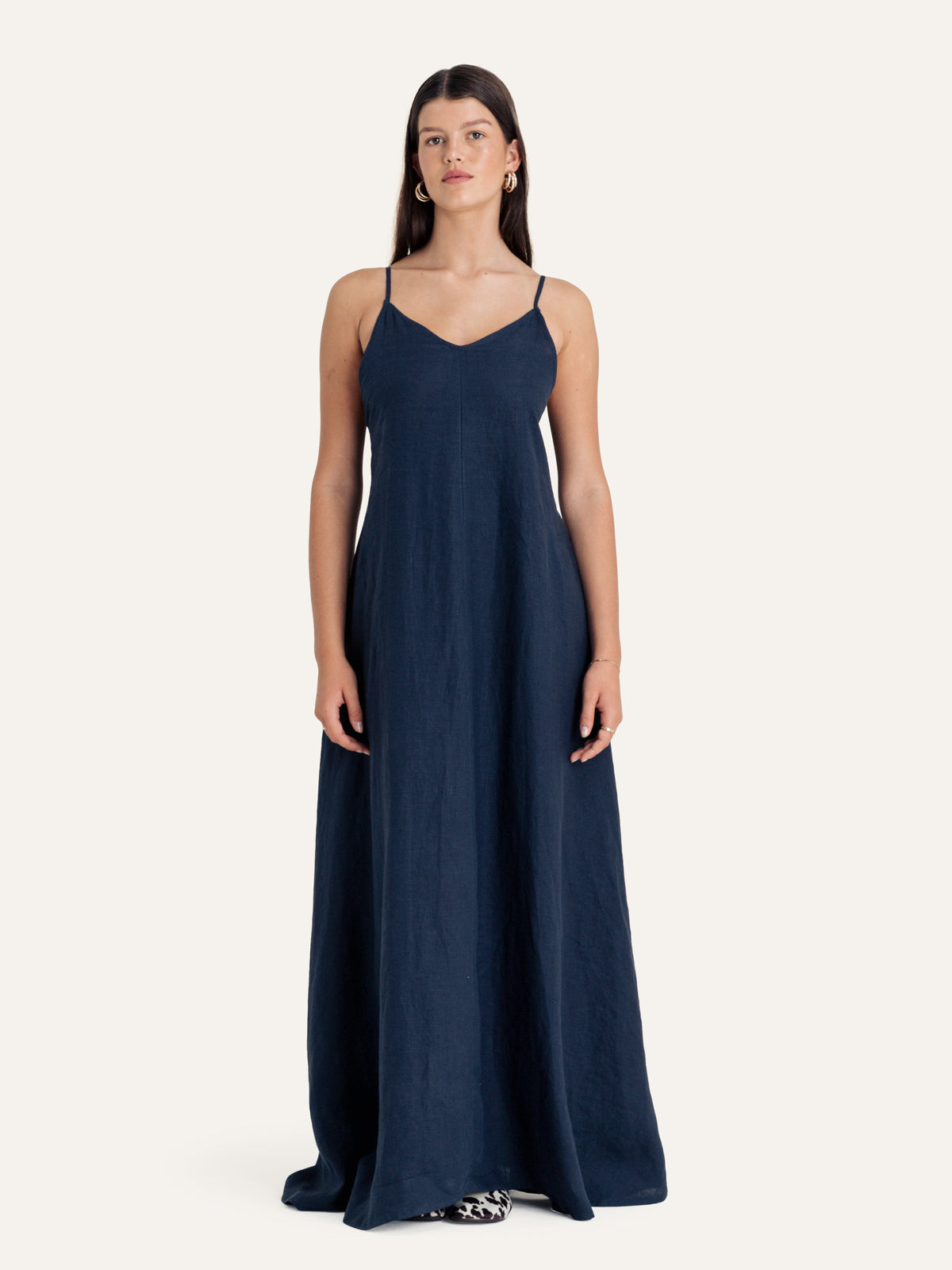 OGUN womenswear: Linen Maxi Dress in Ink