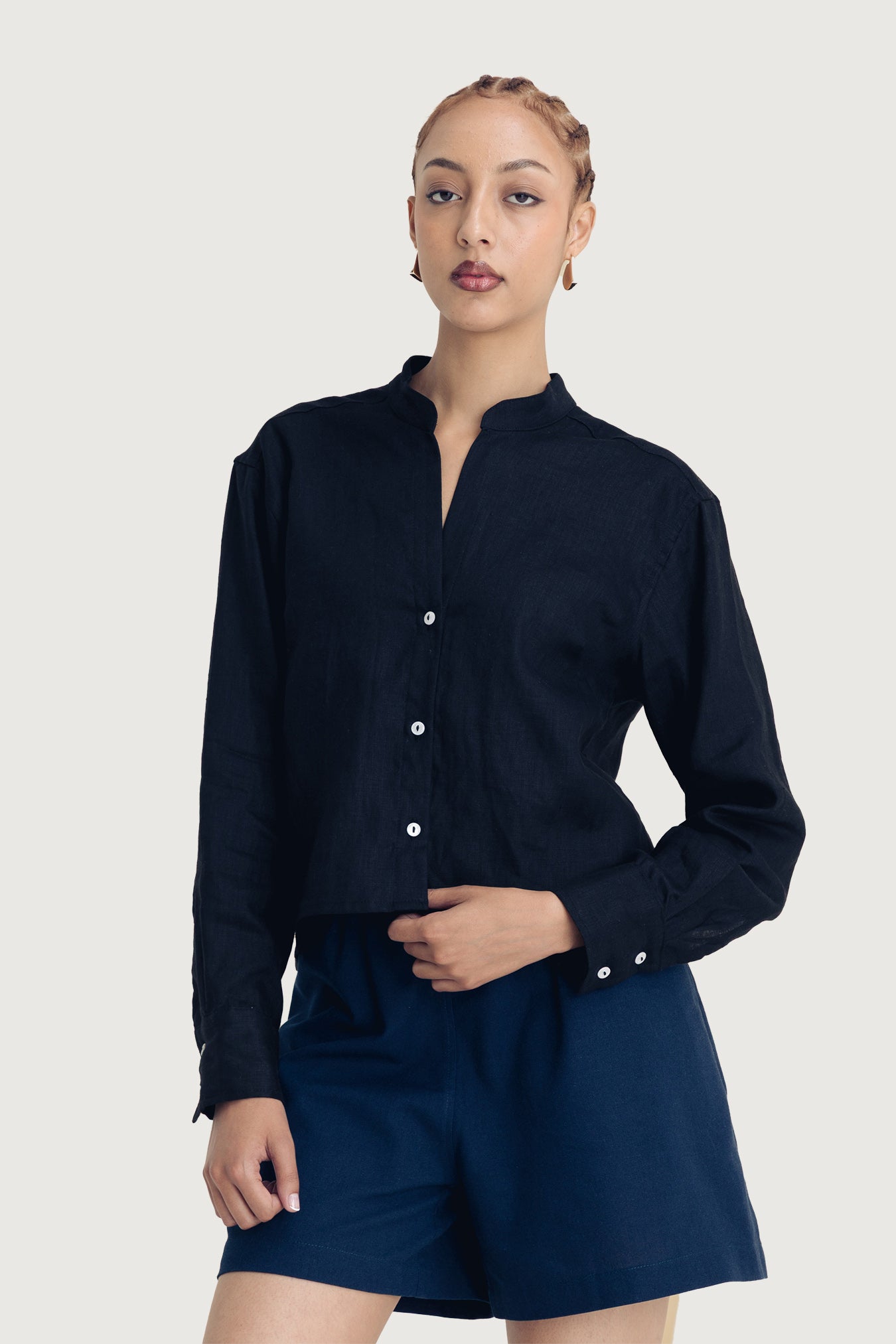 Ladies Cropped Mandarin