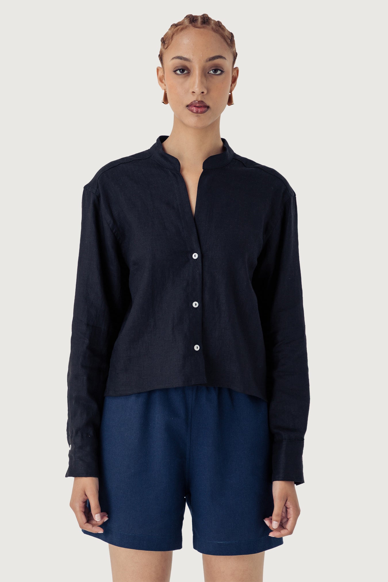 Ladies Cropped Mandarin