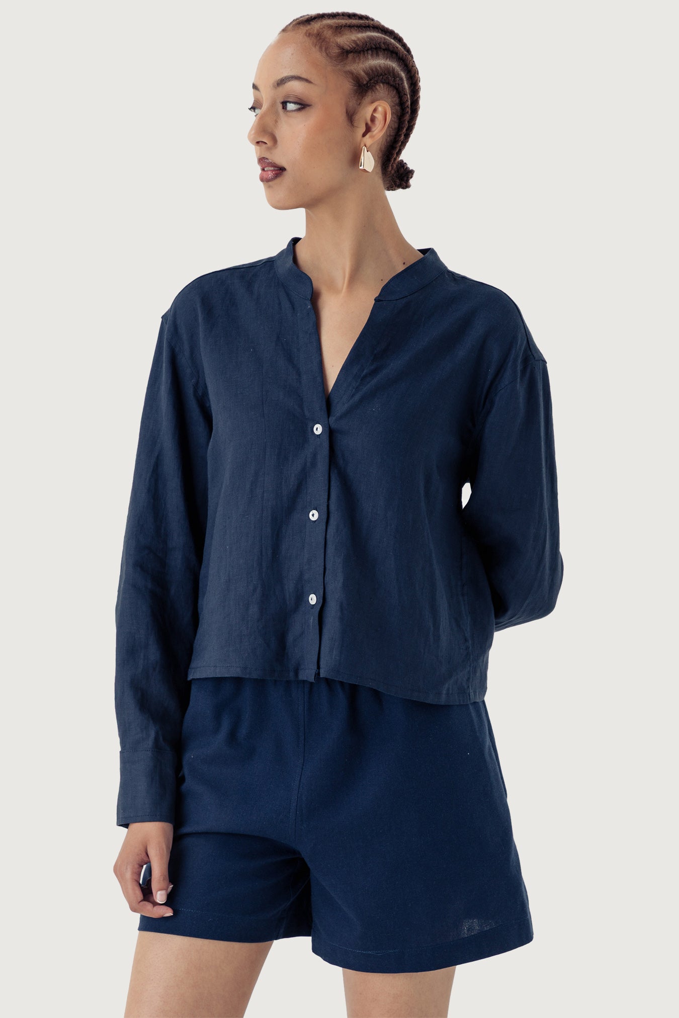 Ladies Cropped Mandarin