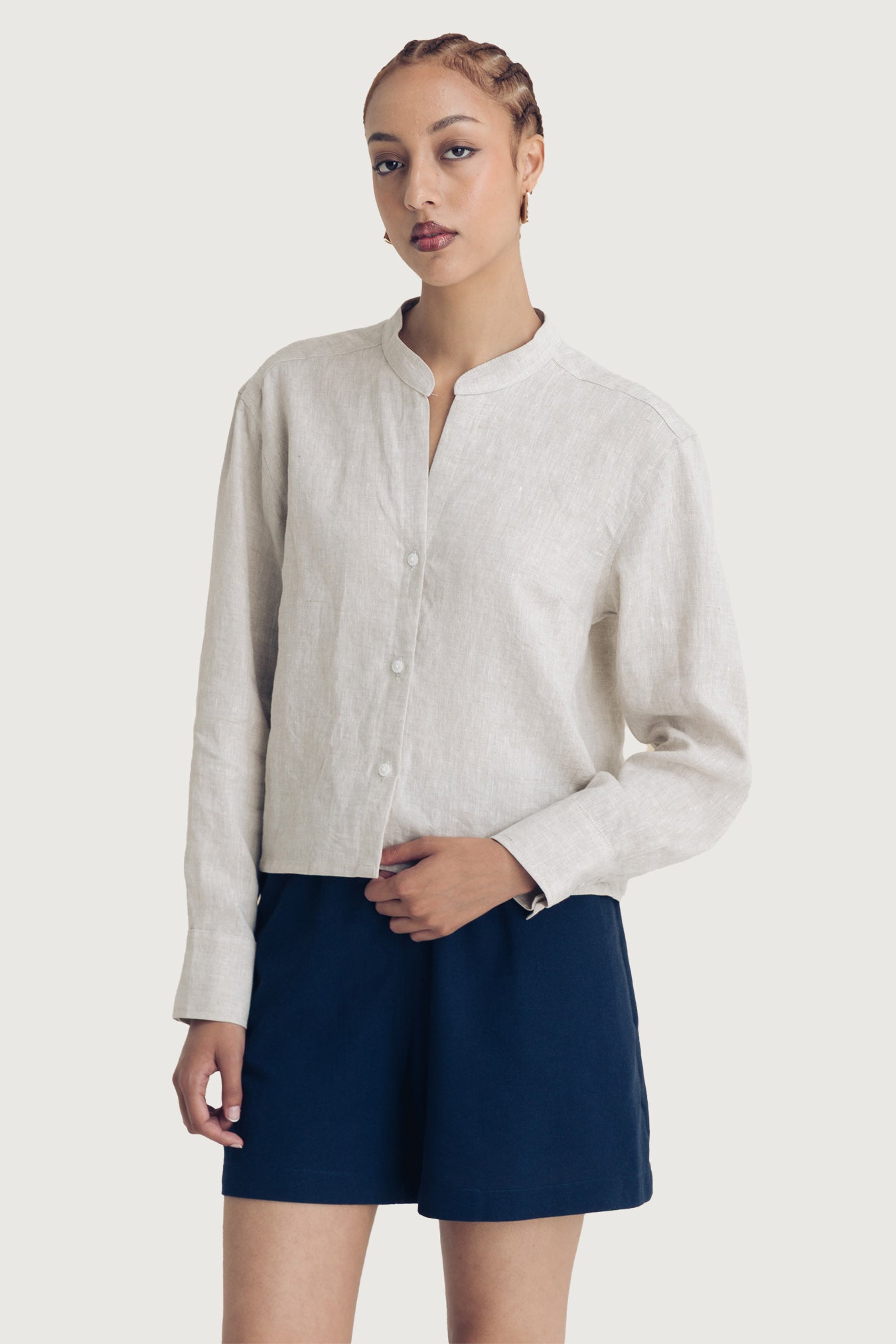 Ladies Cropped Mandarin