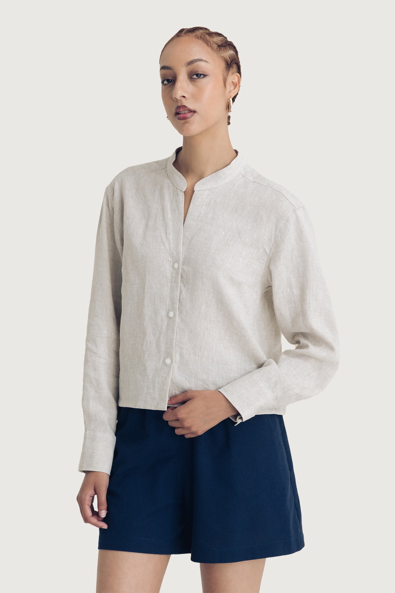 Ladies Cropped Mandarin