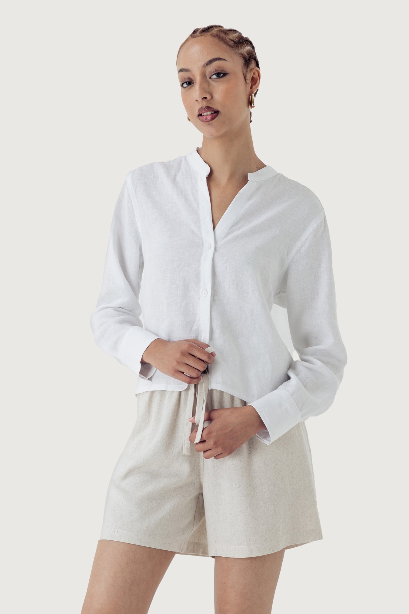 Ladies Cropped Mandarin