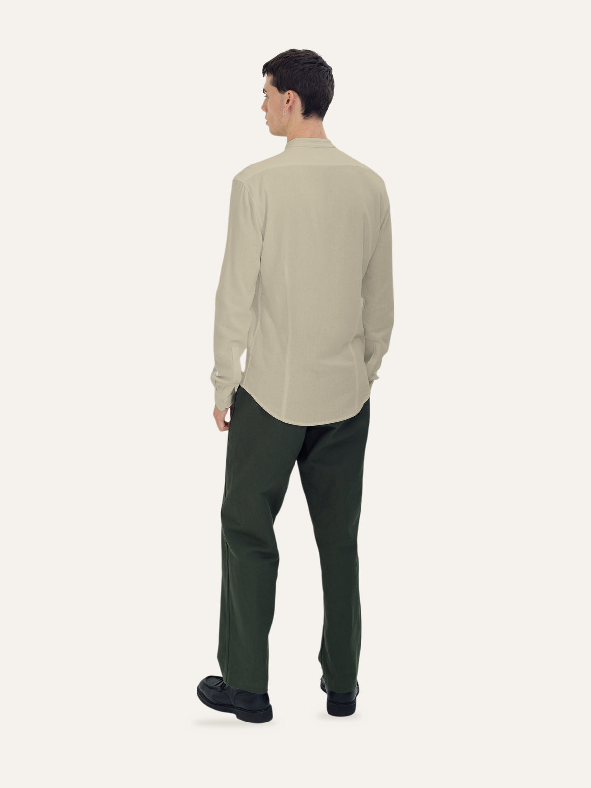 Collarless Shirt — Pebble, back view