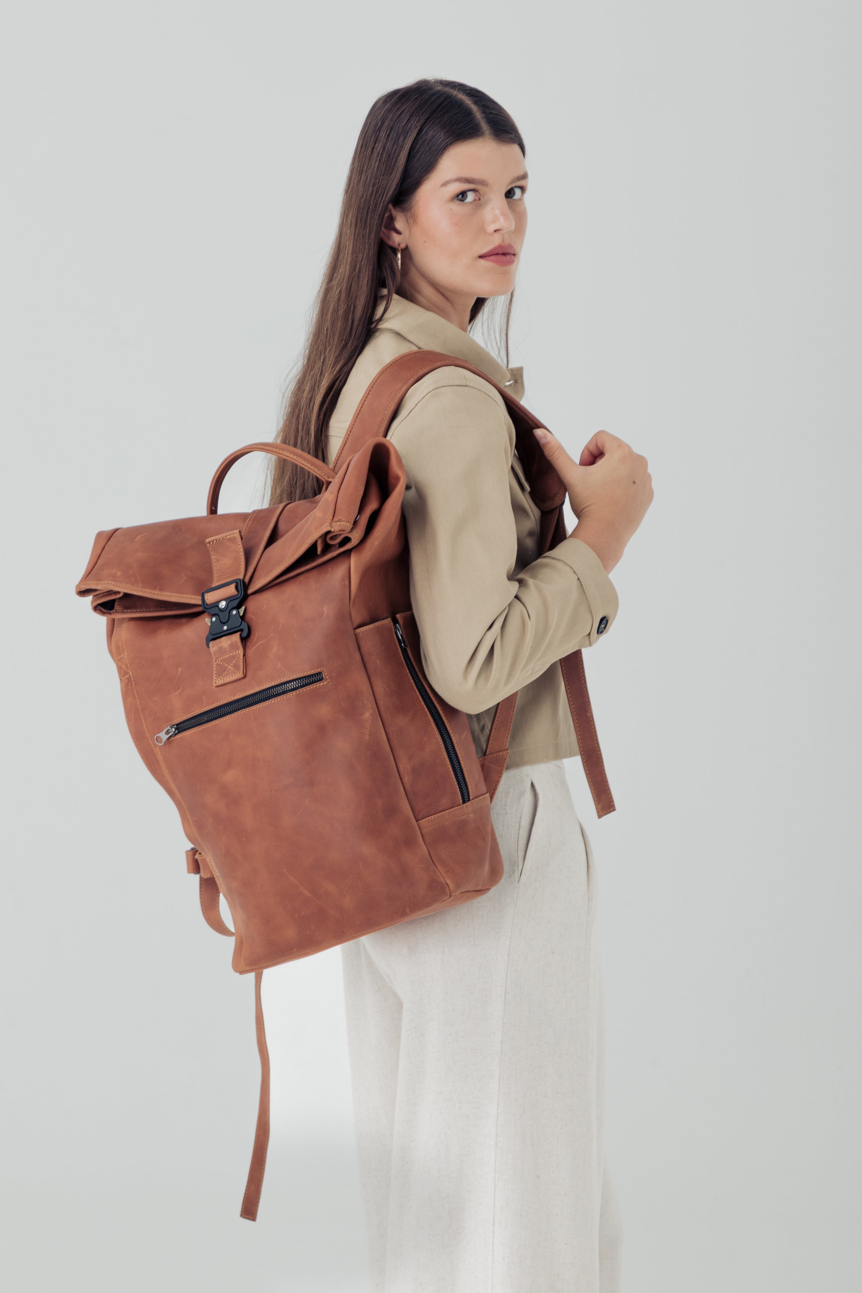 Roll-top Leather Backpack