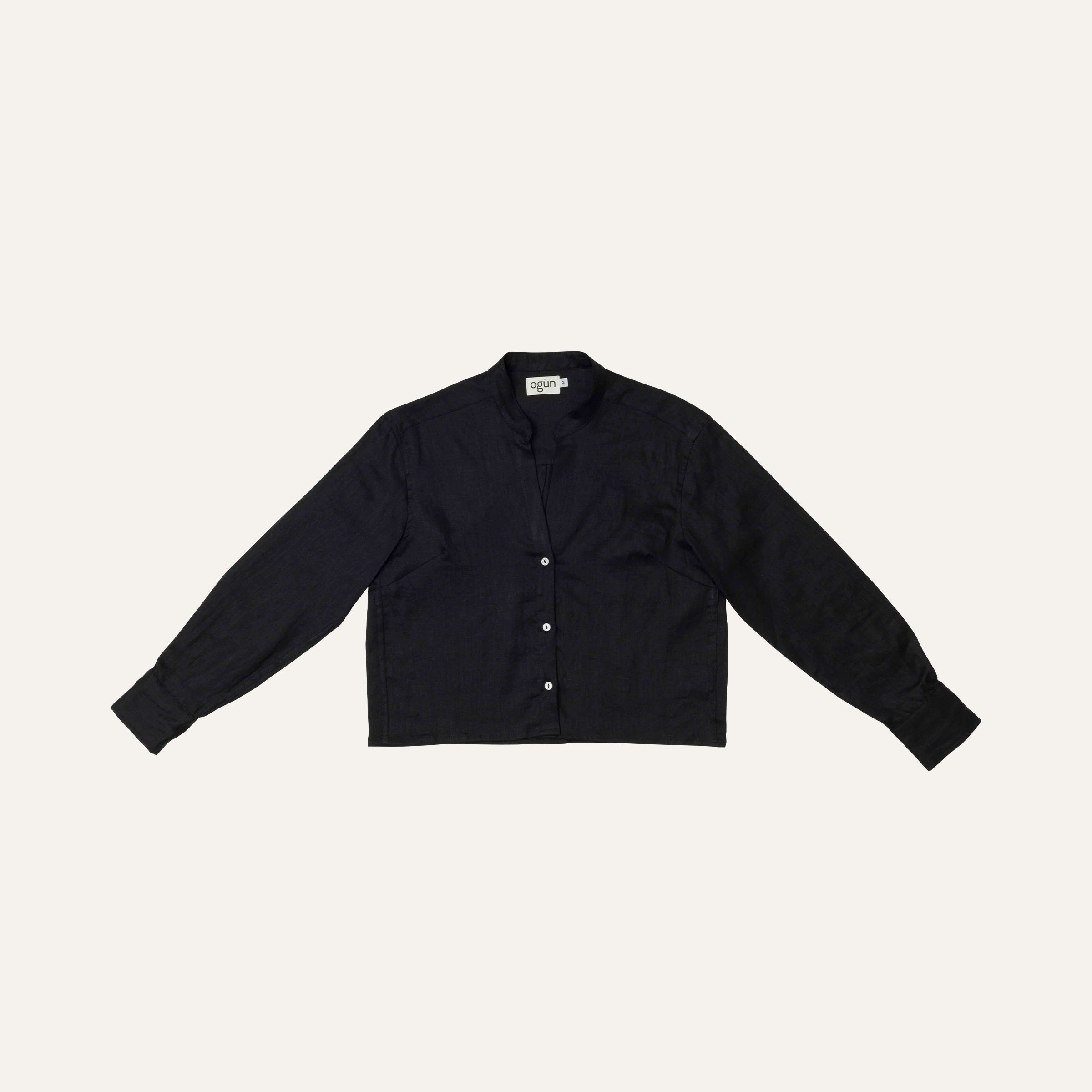 The Cropped Mandarin Shirt — Black