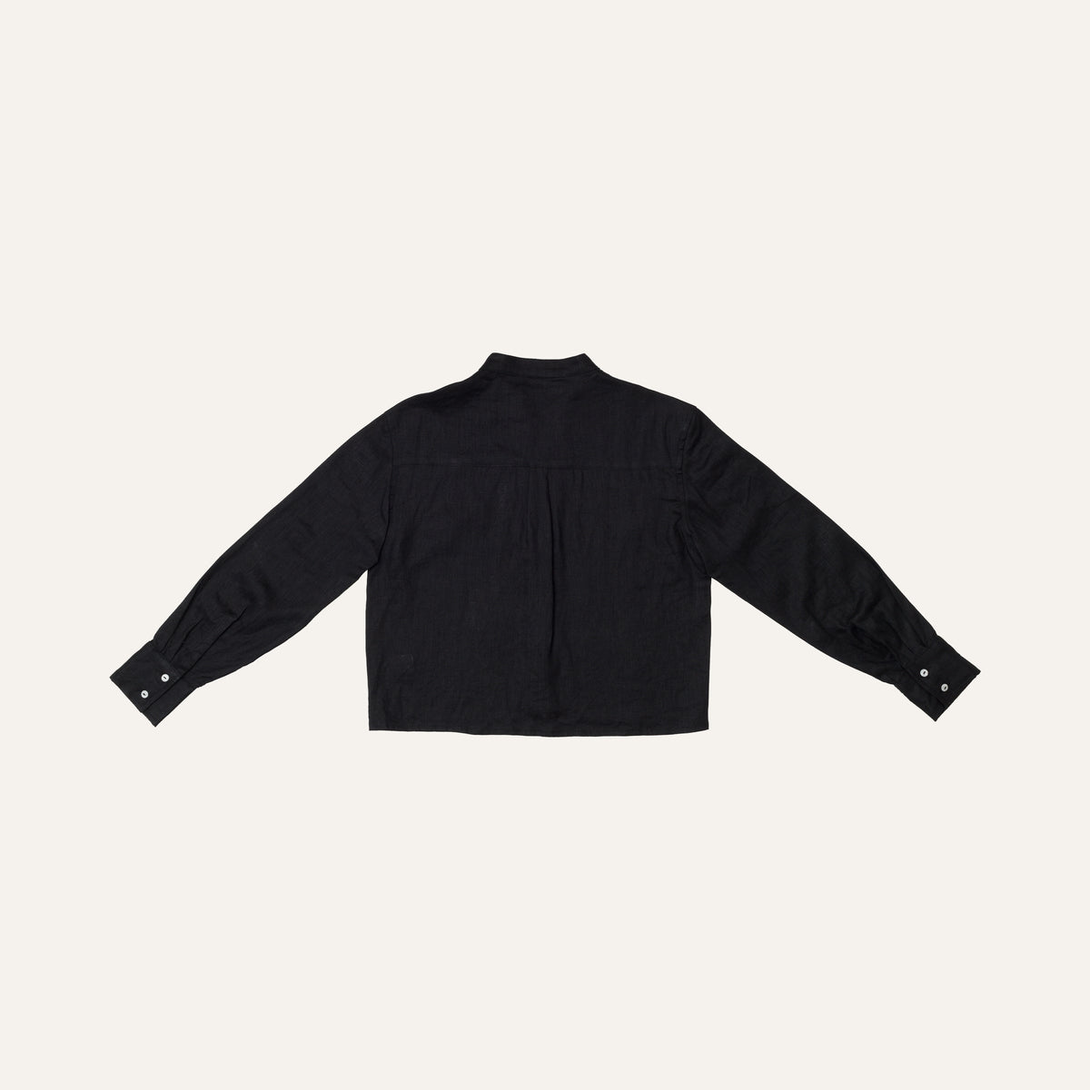 Cropped Collarless Shirt — Black