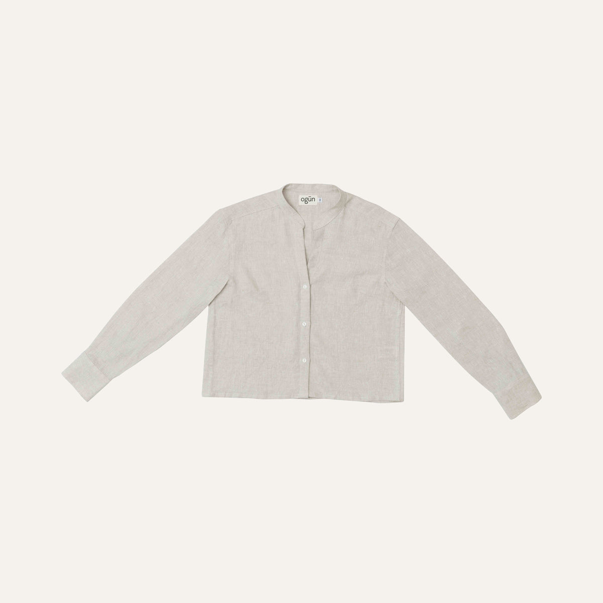 Cropped Collarless Shirt — Oatmeal