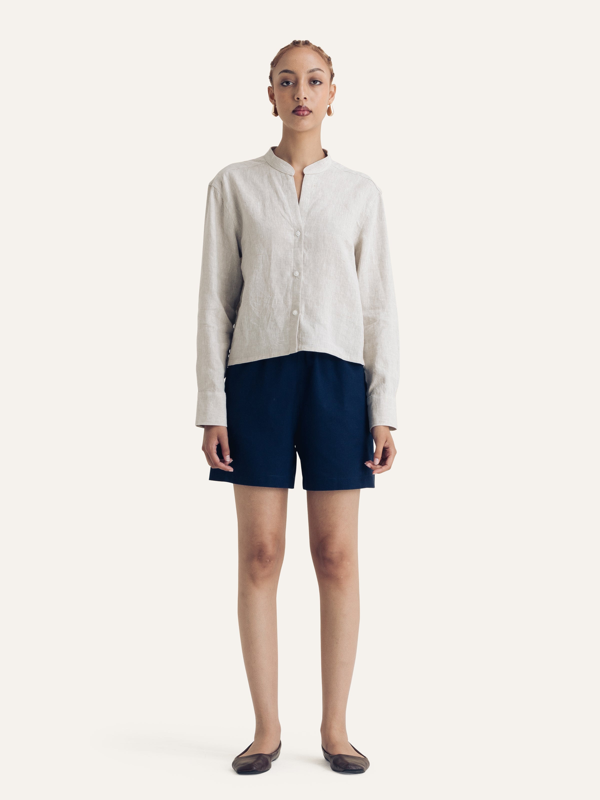 The Cropped Mandarin Shirt — White