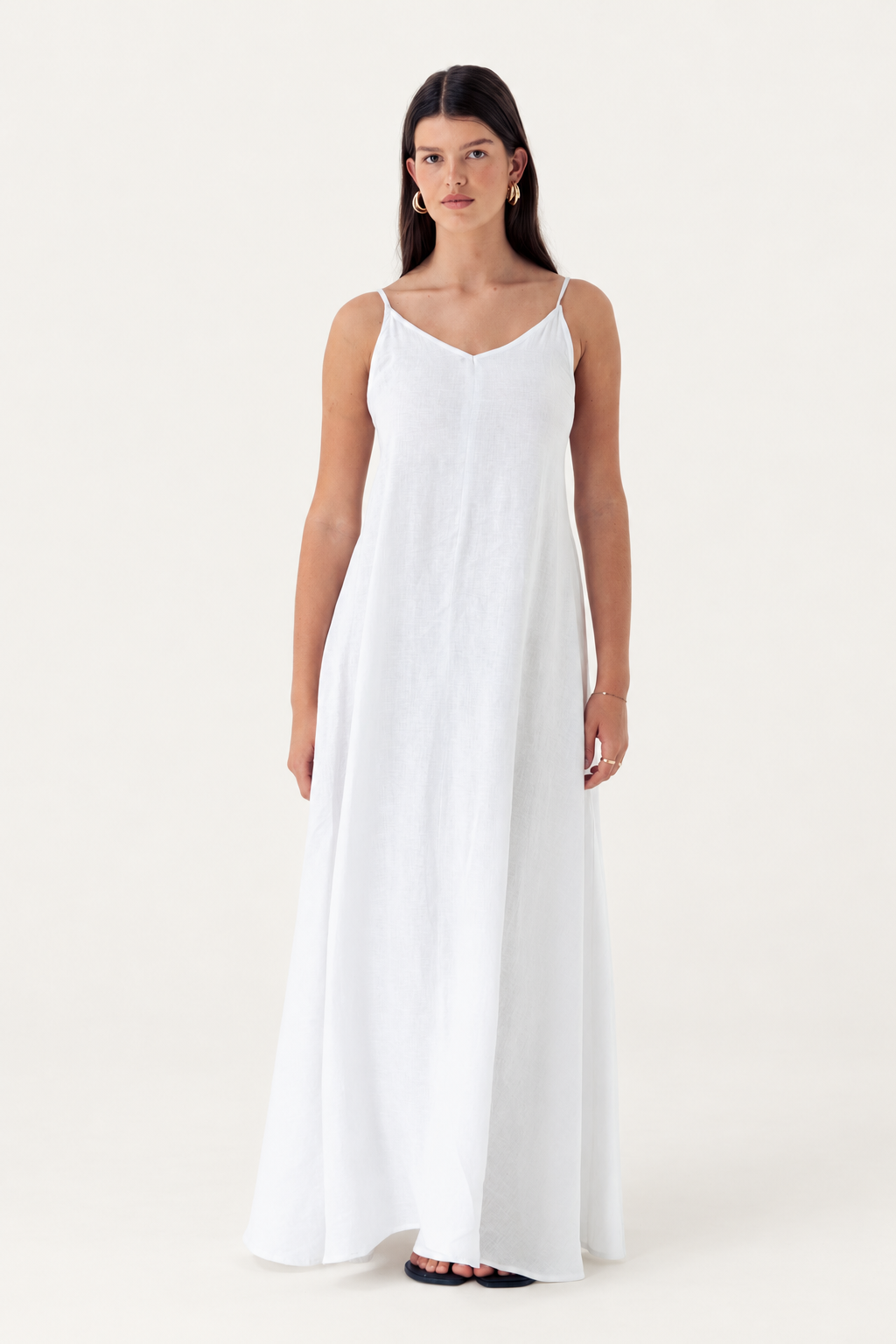 Linen Maxi Dress — Chalk — model, front