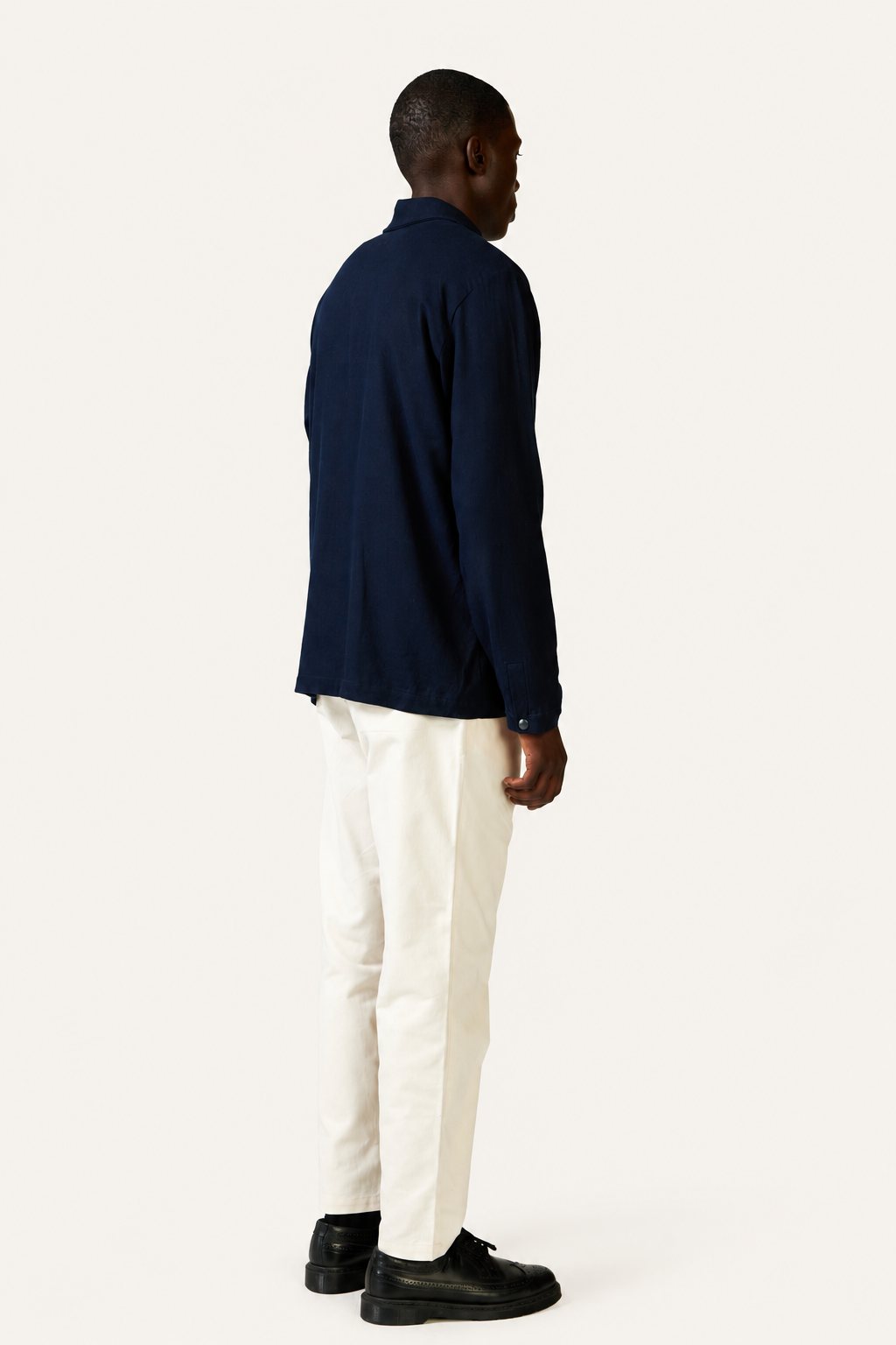 Zippered Linen Overshirt — Ink, back view