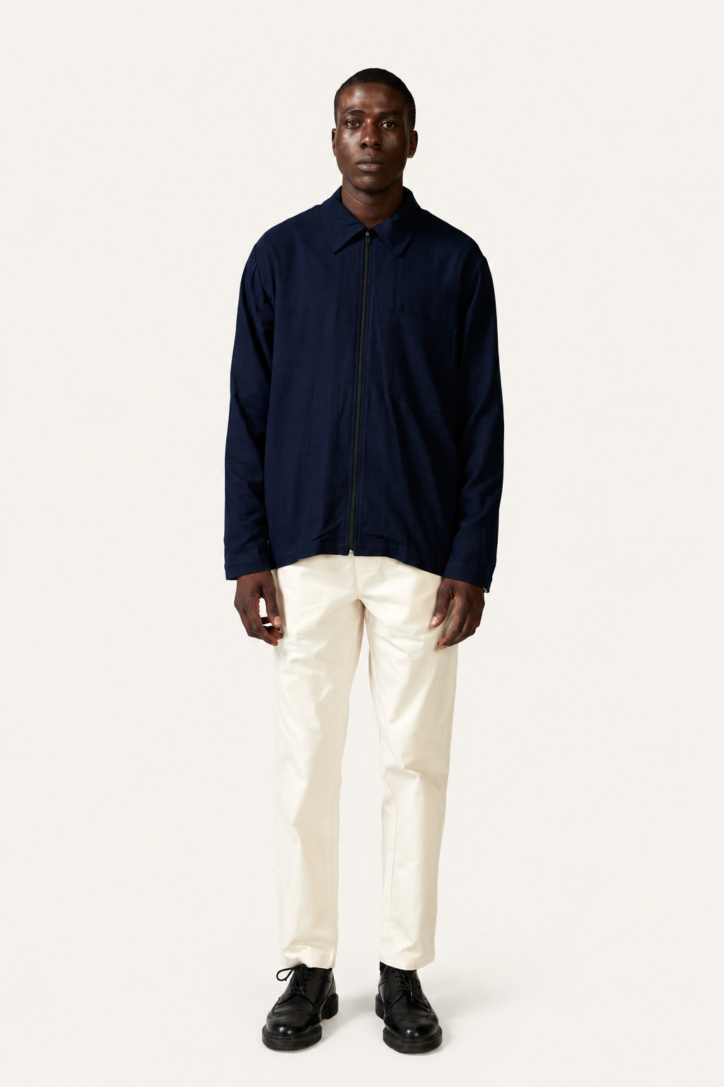 Zippered Linen Overshirt — Ink, front view