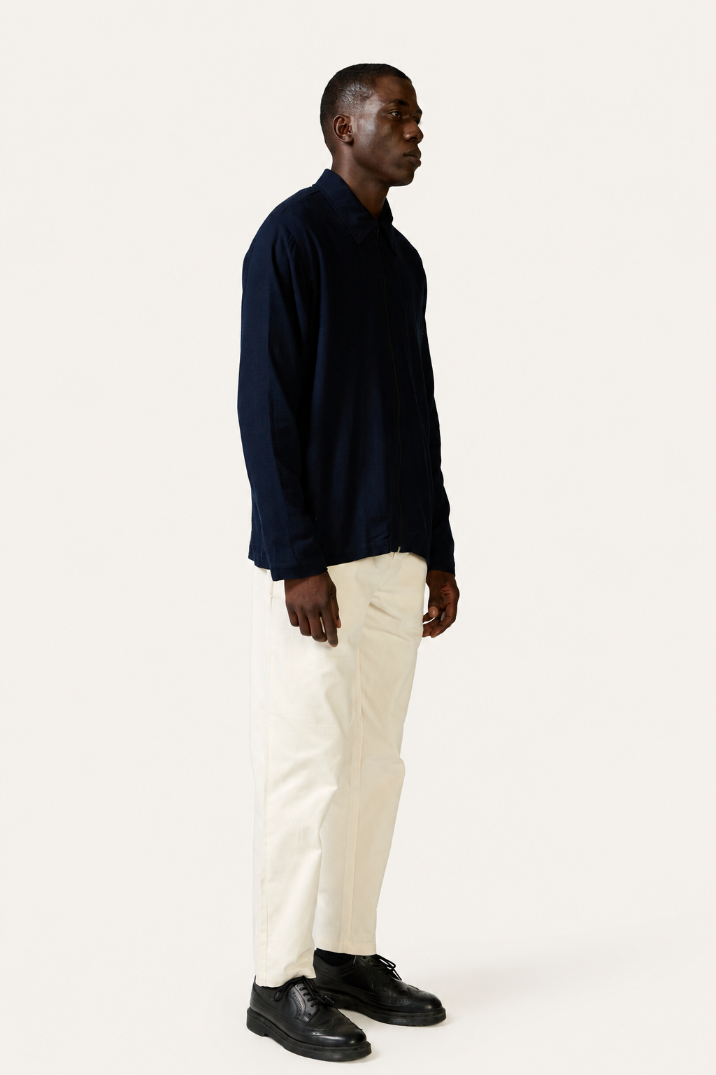 Zippered Linen Overshirt — Ink, side view